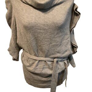 White House Black Market Gray Sweater Short Sleeve Top w Belt size L preowned